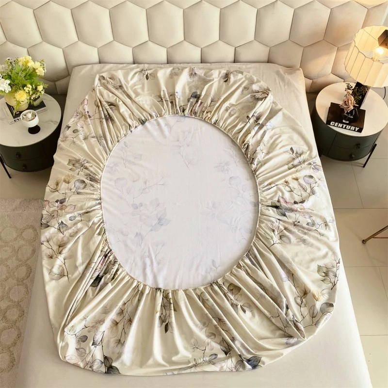 100%Cotton Bed Sheet Set, Includes 1 Fitted sheet+ 2 Pillowcases, Soft Breathable Fabric, Dustproof Non-Slip Single Double Queen