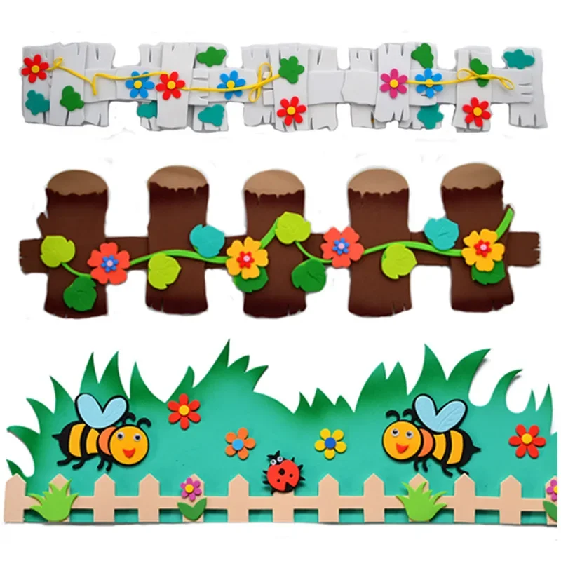 Animal Insect Stump Cartoon EVA Foam Railing Wood Bee Fence Flower Wall Sticker Kindergarten School Classroom Decoration 55/60cm