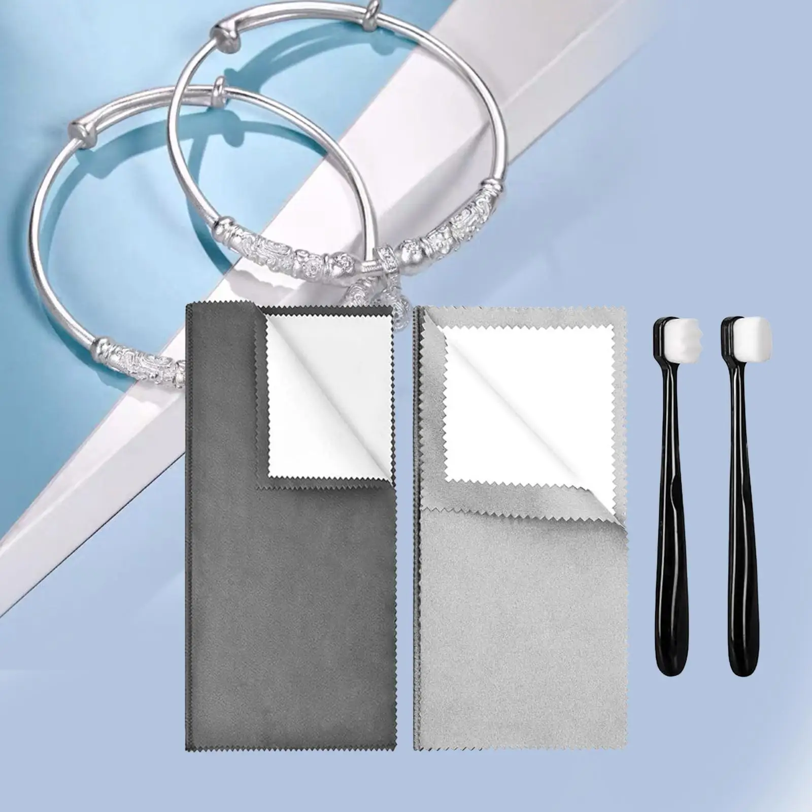 

Jewellery Cleaner Kit with 2 Brush Lightweight Double Sided Multifunctional for Chains Watches Diamond