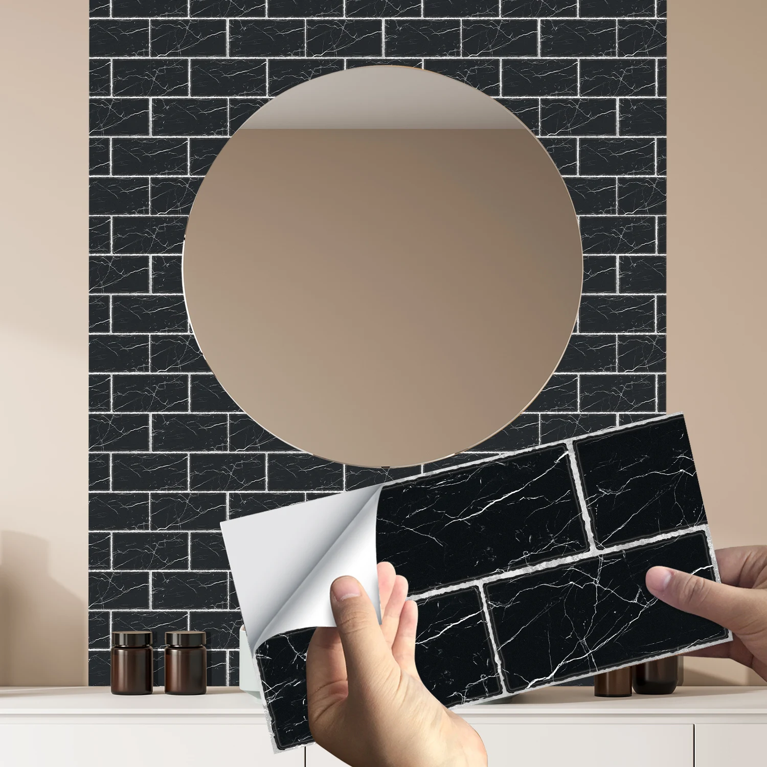 Alwayspon 30cmX15cm Red Brick Effect Thick Vinyl Wall Tile Sticker, Tile Decals Backsplash for Kitchen Bathroom Self-Adhes
