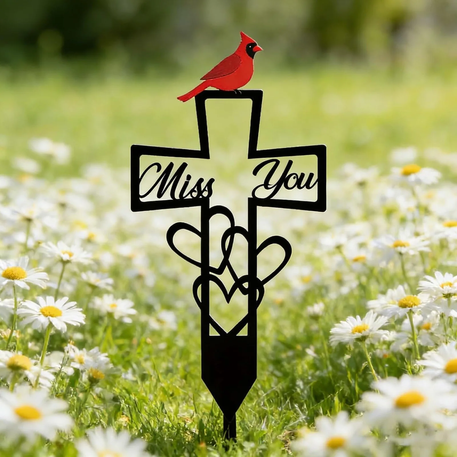 Metal Cross Cardinal Memorial Stakes Cemetery Decorations Plaque Cardinal Grave Markers Ground Plug for Outdoor Graves Decor