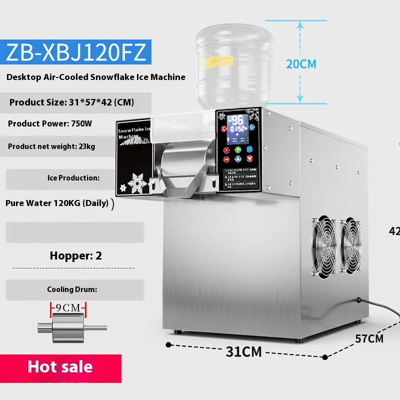 Snowflake Ice Shaving Device Commercial Korea Bingsu Snowflake Machine Air Cooling 120KG/24H Ice Maker Snow Shaver Machine 750W