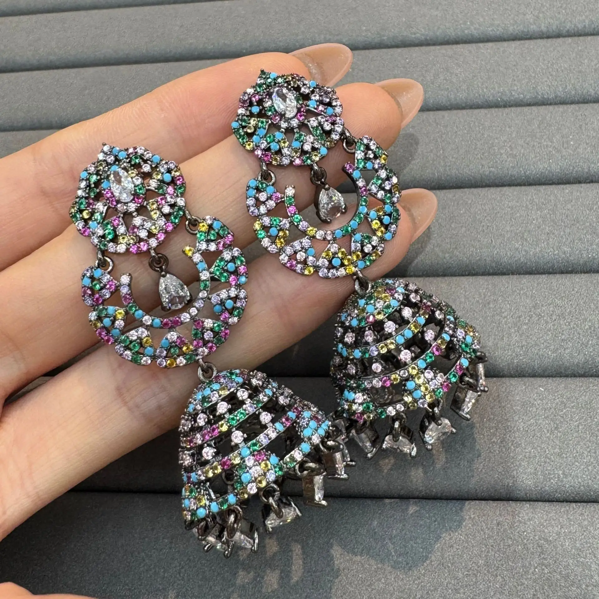 

multicolor zirconia large earrings for women dinner party luxury jewelry anniversary gift women dangling earrings