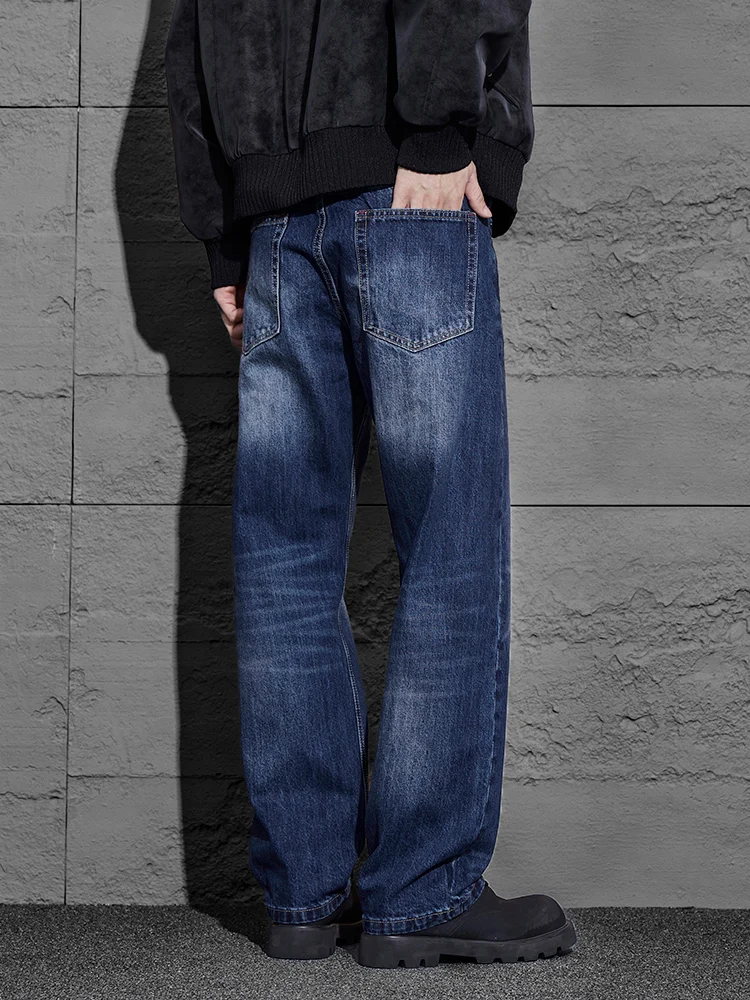Men's Straight Casual Jeans Fashionable Loose Personalized Vintage Washed Hip-hop Denim Trousers Male Streetwear
