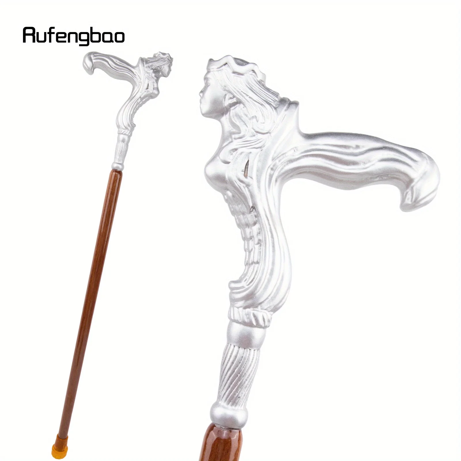 Silver Angel Wooden Single Joint Fashion  Stick Decorative Walking Cane Halloween Mace Wand Crosier 95cm Performance Stage Cane