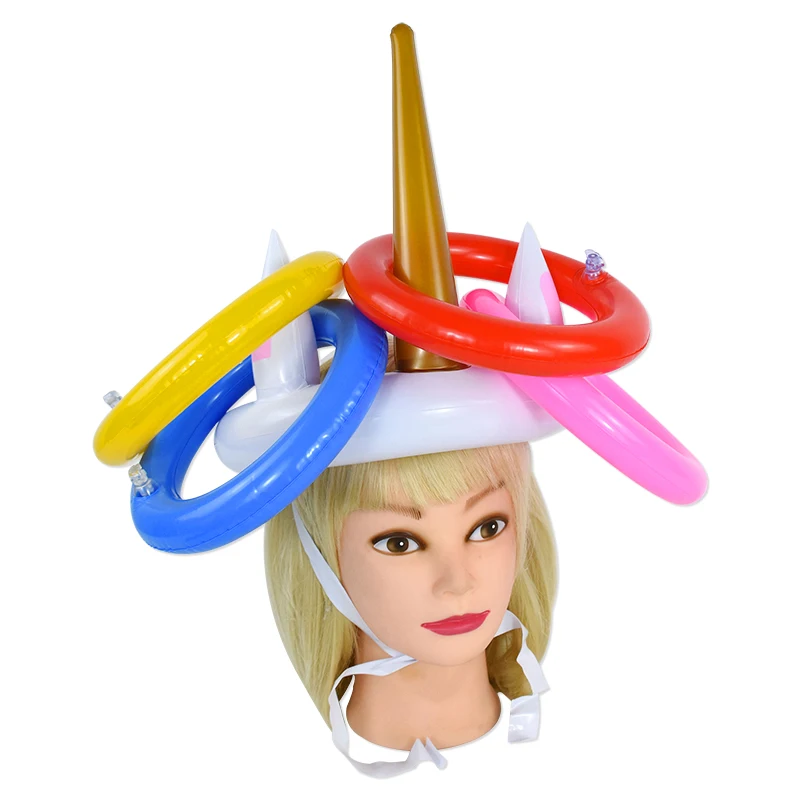 Birthday Party Kids Gift Funny Inflatable Unicorn Horn Hat Ring Toss Unicorn Theme Party Wedding Festival Outdoor Inflated Toys