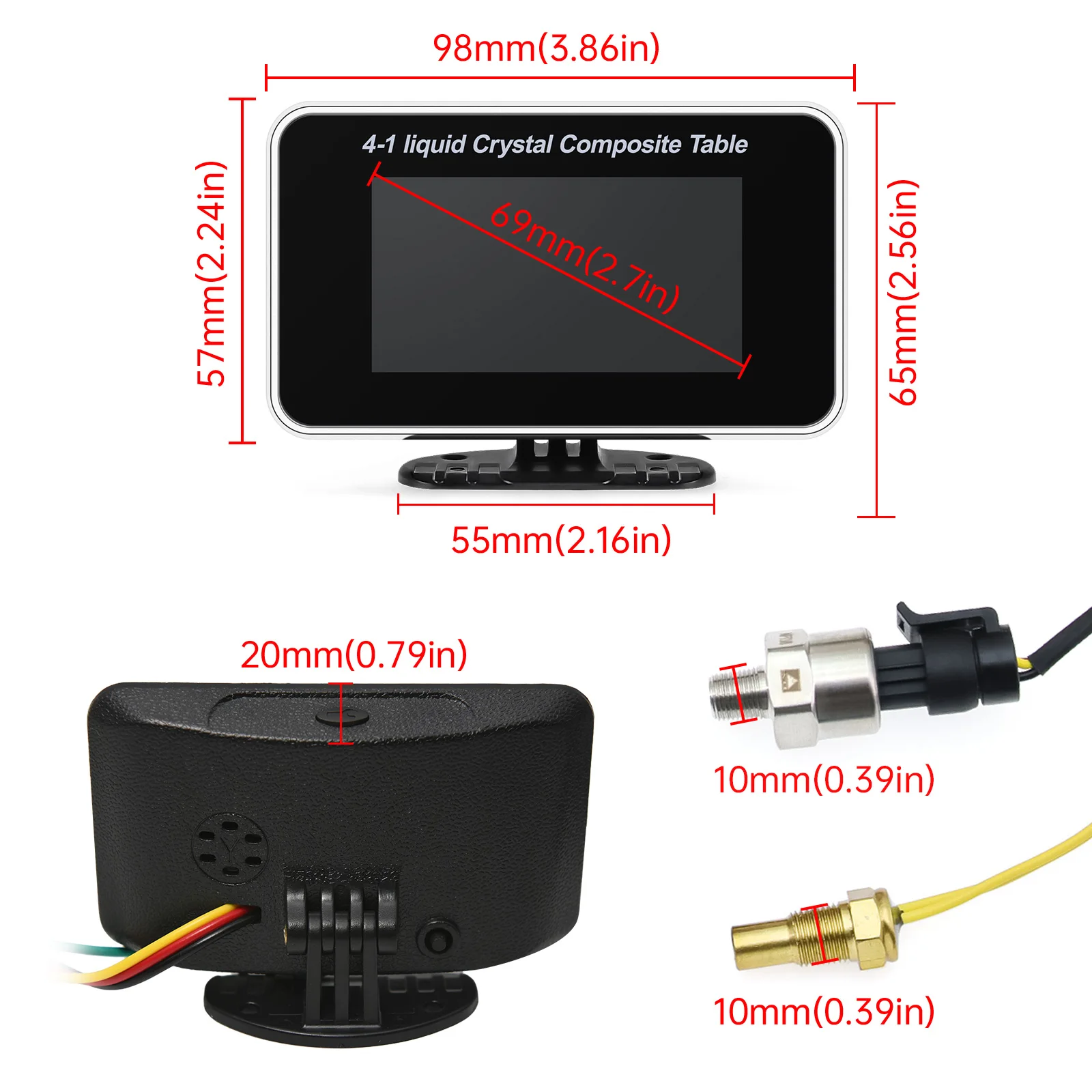 4In1 Auto Car Gauge Oil Pressure + Water Temp + Voltmeter + Fuel Level  Gauge Can Paired with 0-190ohm Sensor LED Digital Meter