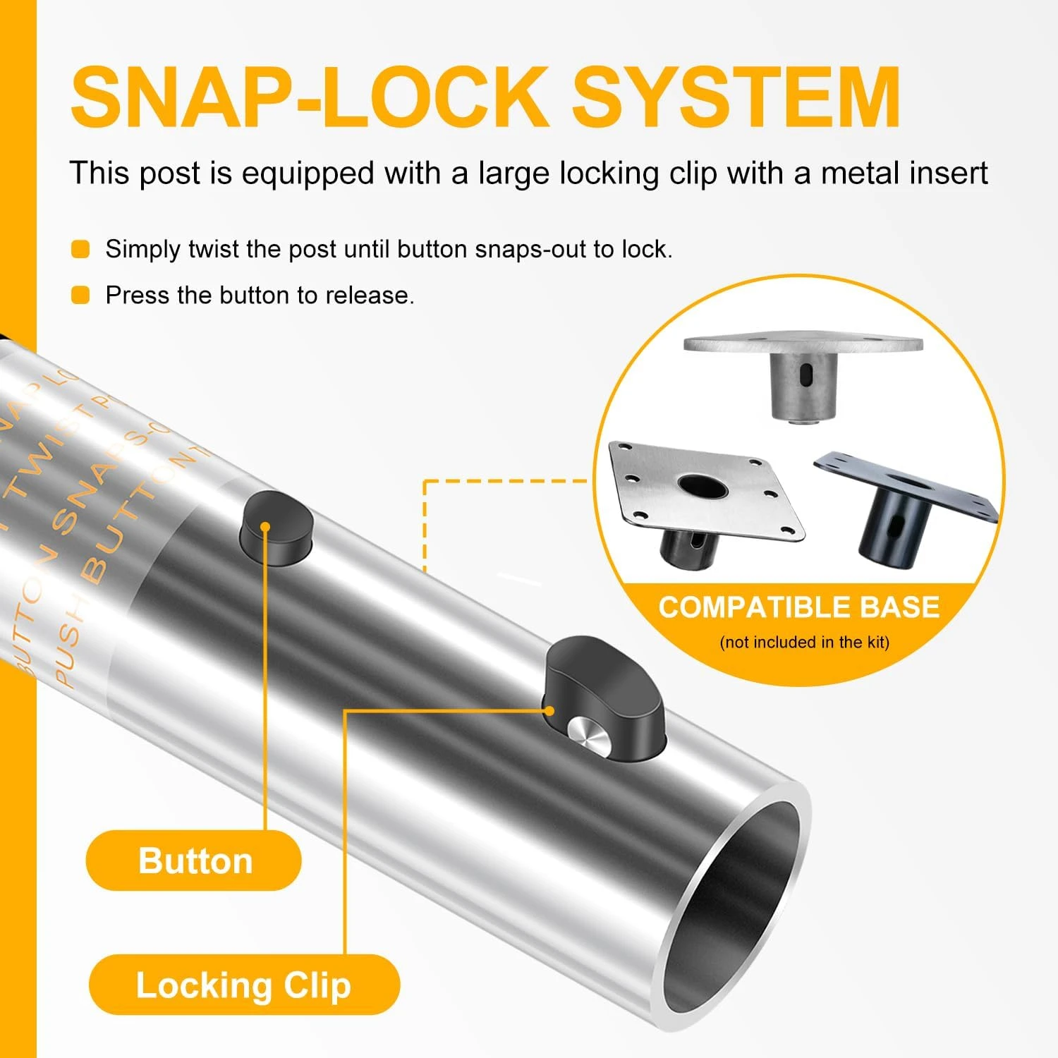 ANX SP-39204 Snap-Lock Power Pedestal Verstellbare Bootssitz-Halterung Verlängerungsstange 1,77" Stange 24"-30" Höhenverstellbar – Detail 9