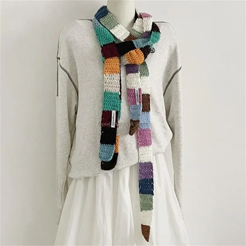 النساء الأزياء harajuku وشاح مخطط ملون حبل الشتاء السقوط دافئ زخرفة ضيقة نحيل طويلة الأوشحة