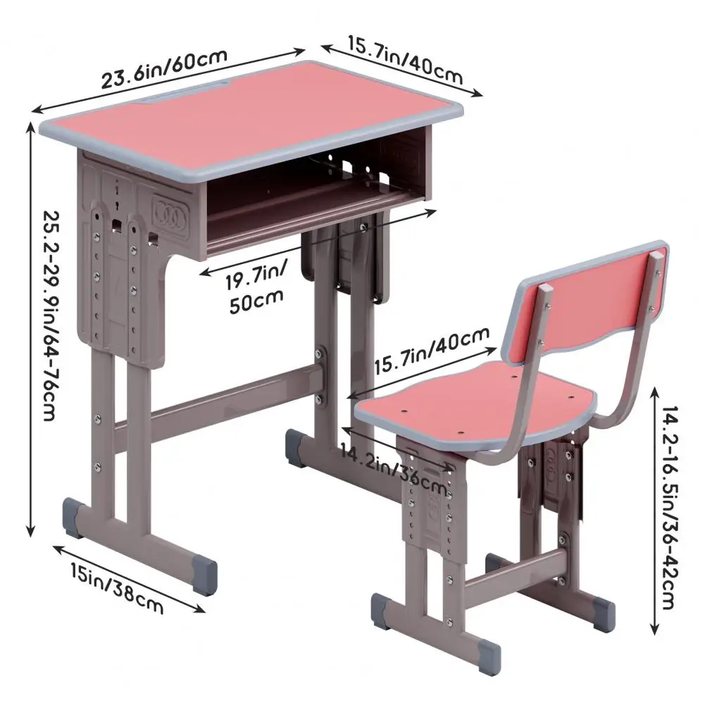 2Pcs/Set Kids Desk Chair Set, Height Adjustable School Study Table Chair Set with Storage Drawer, Backpack Hook, Ergonomic