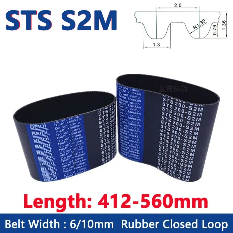 

STS S2M Closed Loop Rubber Timing Belt Width 6/10mm Synchronous Belt Drive Toothed Belt Length 412 416 418 420 422 424 - 560mm