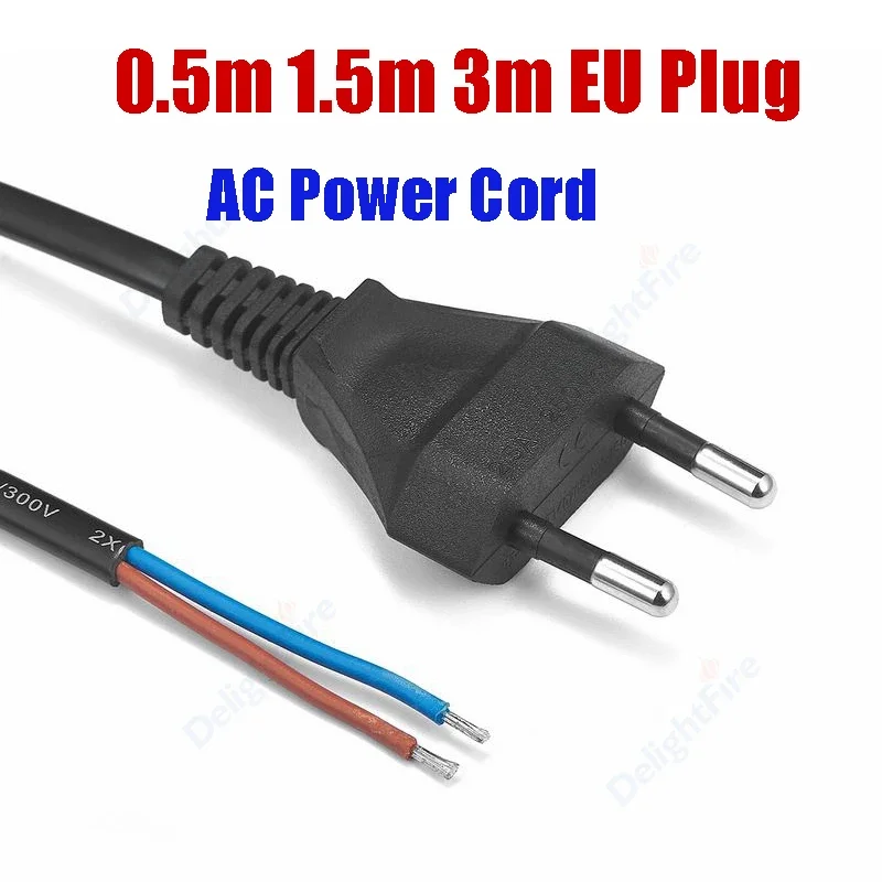 EU Plug Power Supply Cable Open End 3 Prong IEC 0.5/1.5/3m Pigtail Electric AC Power Extend Cable For Fan LED Floodlight Vacuum