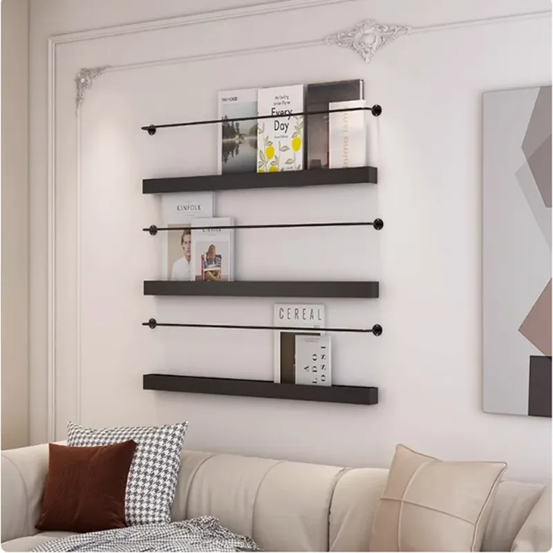 Simple Modern Wrought Iron Wall Newspaper Rack Living Room Wall Hanging Magazine Storage Display Shelf Home Decor Organizer