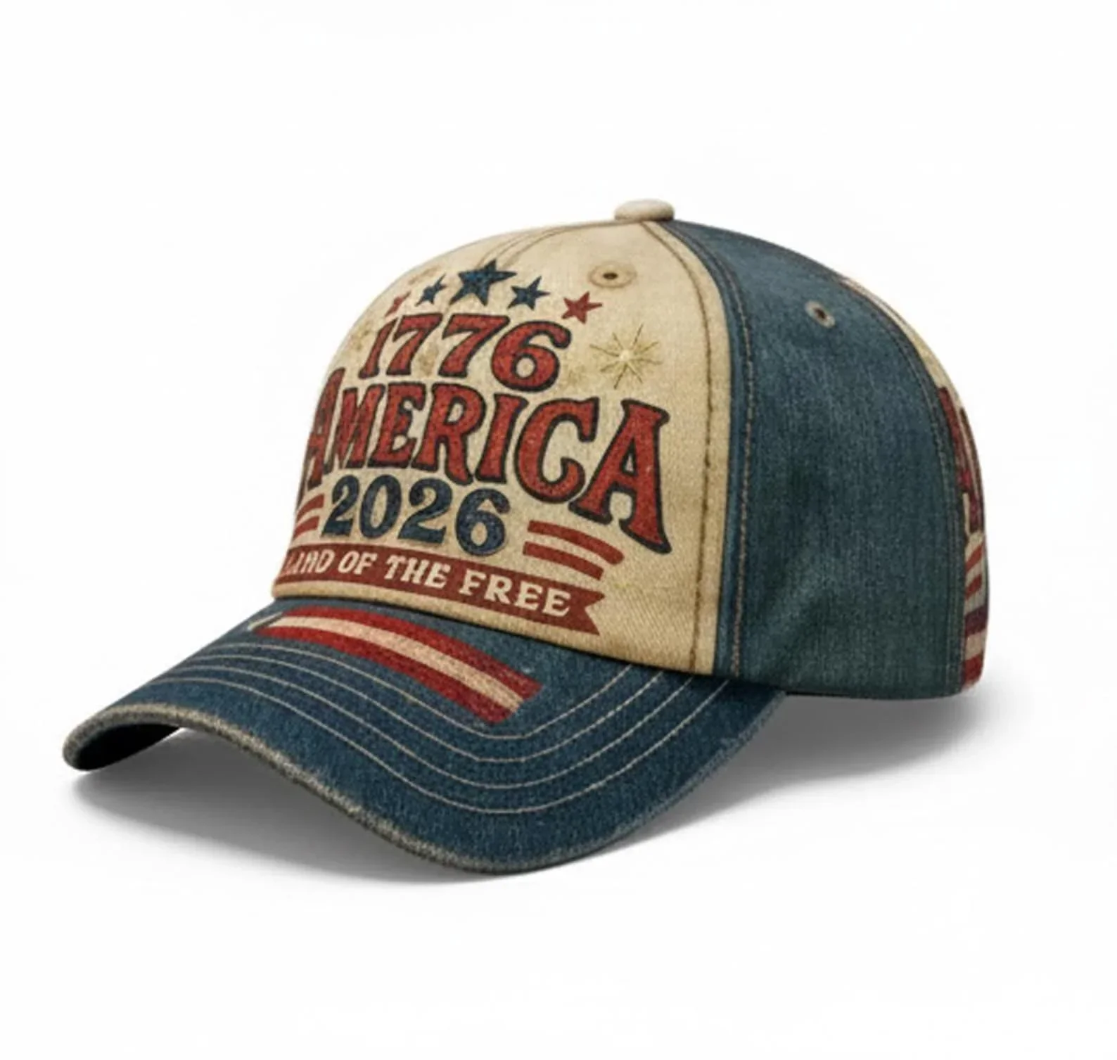Customization 1776 America 2026 3D Baseball Cap, Patriotic Land Of The Free Hat, USA Independence Anniversary Vintage Style Cap