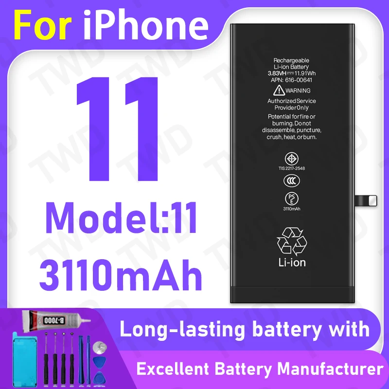 

100% New 3110mAh 616-00641 Battery For iPhone 11 Replacement Bateria+Free Tools