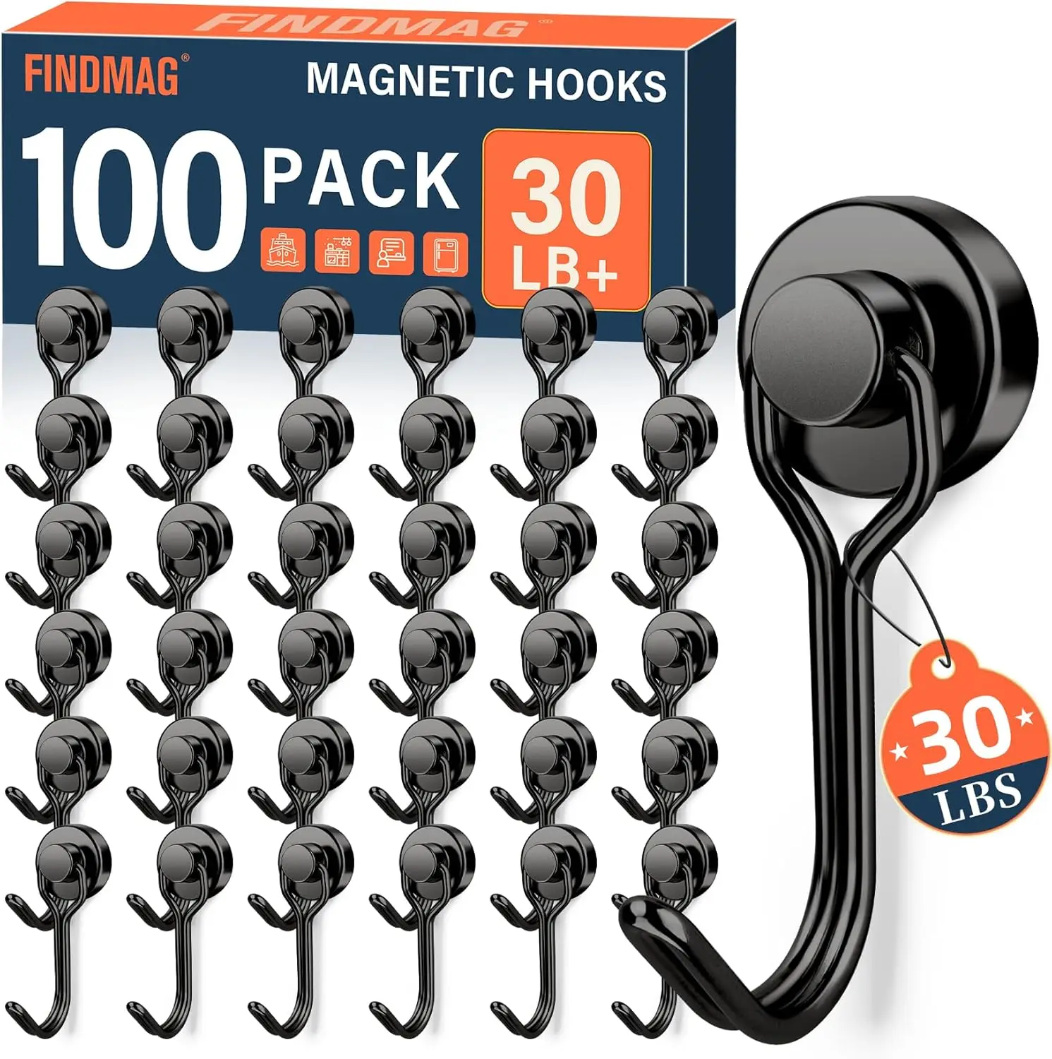 

100 Pack Magnetic Hooks, 30 LB+ Strong Magnets for Cruise Cabins, Refrigerator, Office, Kitchen, Bathroom