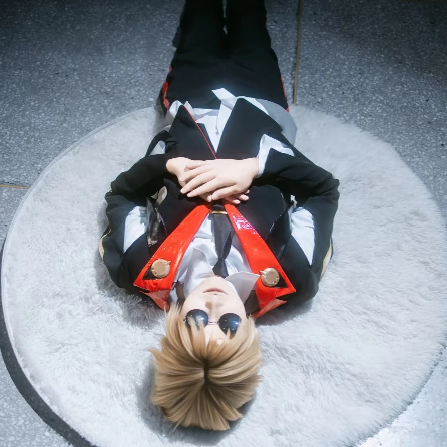 Lyndon Skott Cosplay Costume Men Black Suit with Red Lapel and Pants Full Set Honkai：Star Rail COS Suit Wig  Rolelay Outfit view 6