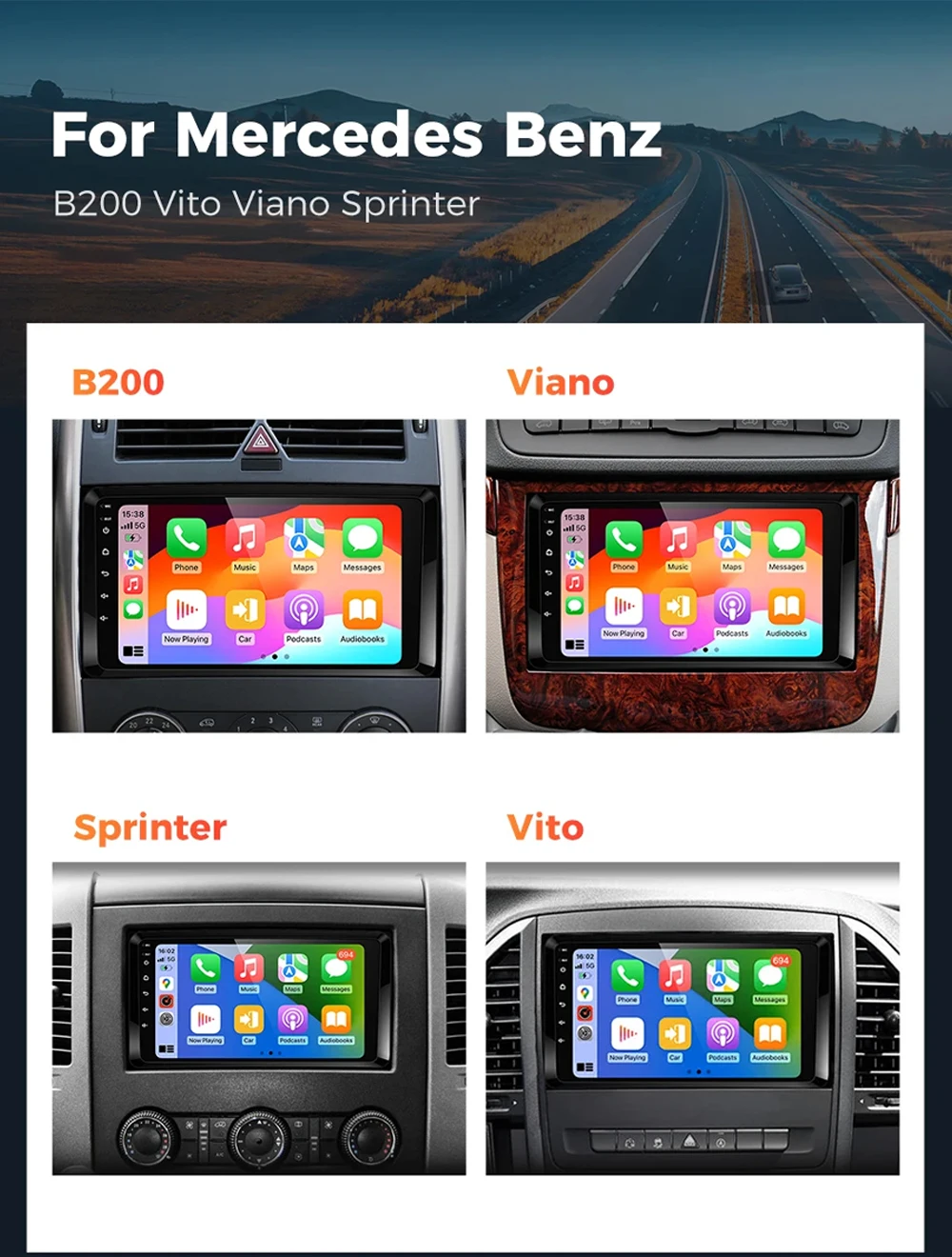 9\'\' Inch Android 15 For Mercedes Benz B200 Sprinter W906 W639 AB Class W169 W245 Viano Vito Car Radio Multimedia GPS DVD Player