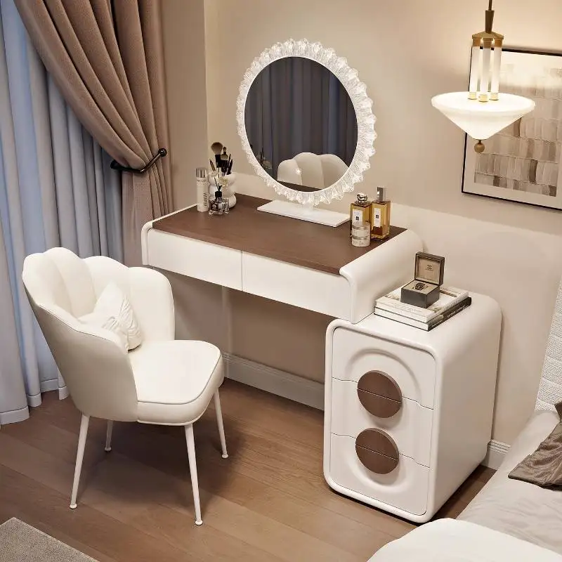 

Luxury Storage Vanity Desk Drawers Slim European Wood Mirror Cabinet Vanity Bedroom Seat Modern Tocador Maquillaje Furniture