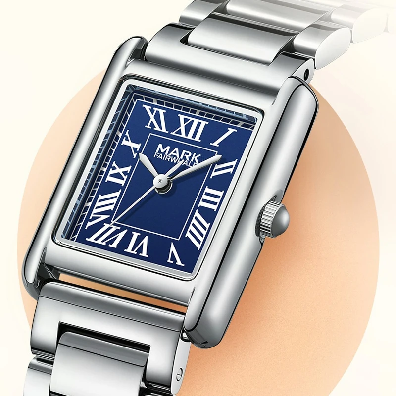 

Mark Fairwhale Rectangle Quartz Watch for Women Stainless Steel Strap Waterproof Luxury Ladies Wristwatch Original Design