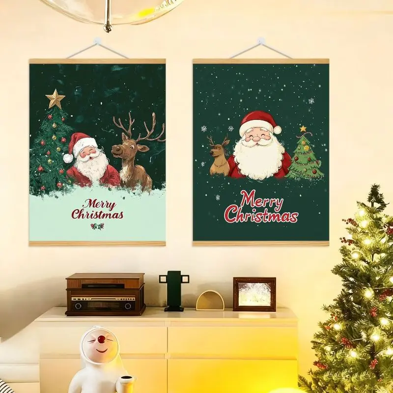 VIKAMA Wall Tapestry Cartoon Christmas Tree Snowman Merry Christmas Red Festive Home Decor Living Room Bedroom Dorm Print Gift
