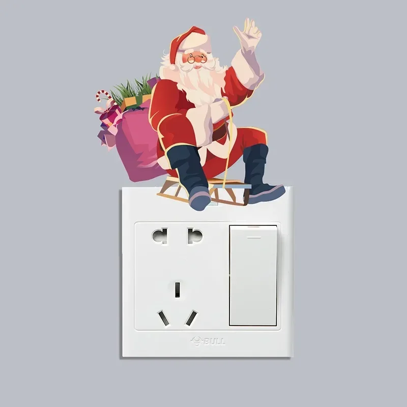 1PCS New Year Christmas Wall Stickers Holiday Switch Stickers Xmas Wall Switch Decorative Removable Wall Stickers Decoration