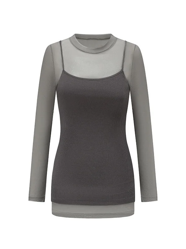 College Sle Me Débardeur et jupe ort Ensemble deux pièces T-shirt long transparent Sve Slim Fit pour femme Wrap autour de D...