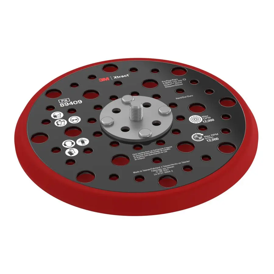 

Xtract Hookit Hook and Loop Sanding Disc Backup Pad, 89409, 6 in, Max 12,000 RPM OPM, Hard, 49 Holes, Low Profile Finishing Disc