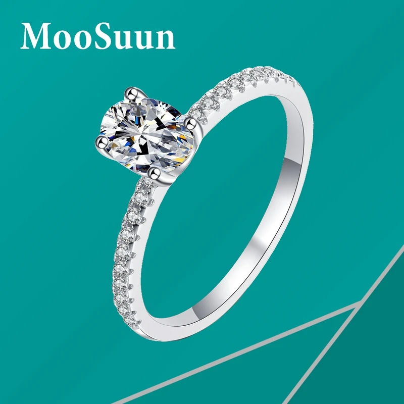 

MooSuun 1.0ct 2.0ct Oval Cut Moissanite Diamond Ring for Women S925 Sterling Silver Engagment Ring Love Gift Promise Band GRA