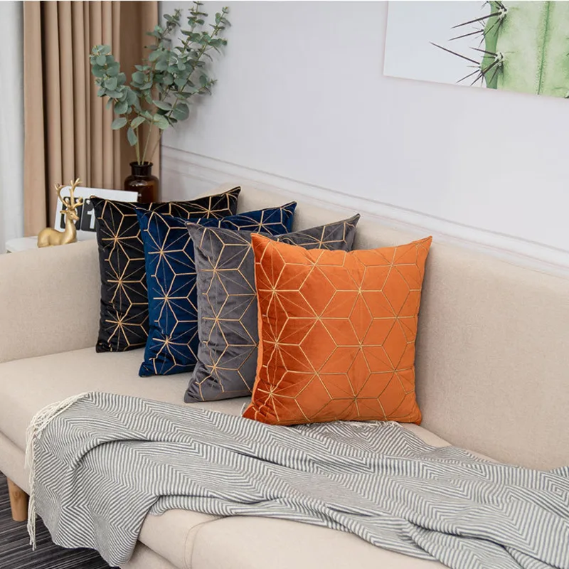 Modern Diamond Pattern Throw Pillow Cases Velvet Soft Decorative Cushion Covers Minimalist Pillowcase For Sofa Bed Home Decor