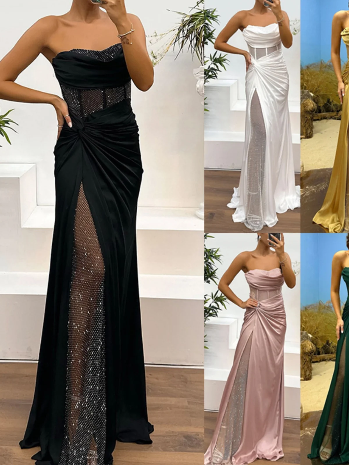 Faionable Temperament Patchwork Dr Women's High Waist Long Svel Color Blo Casual Sle Spring Autumn Winter