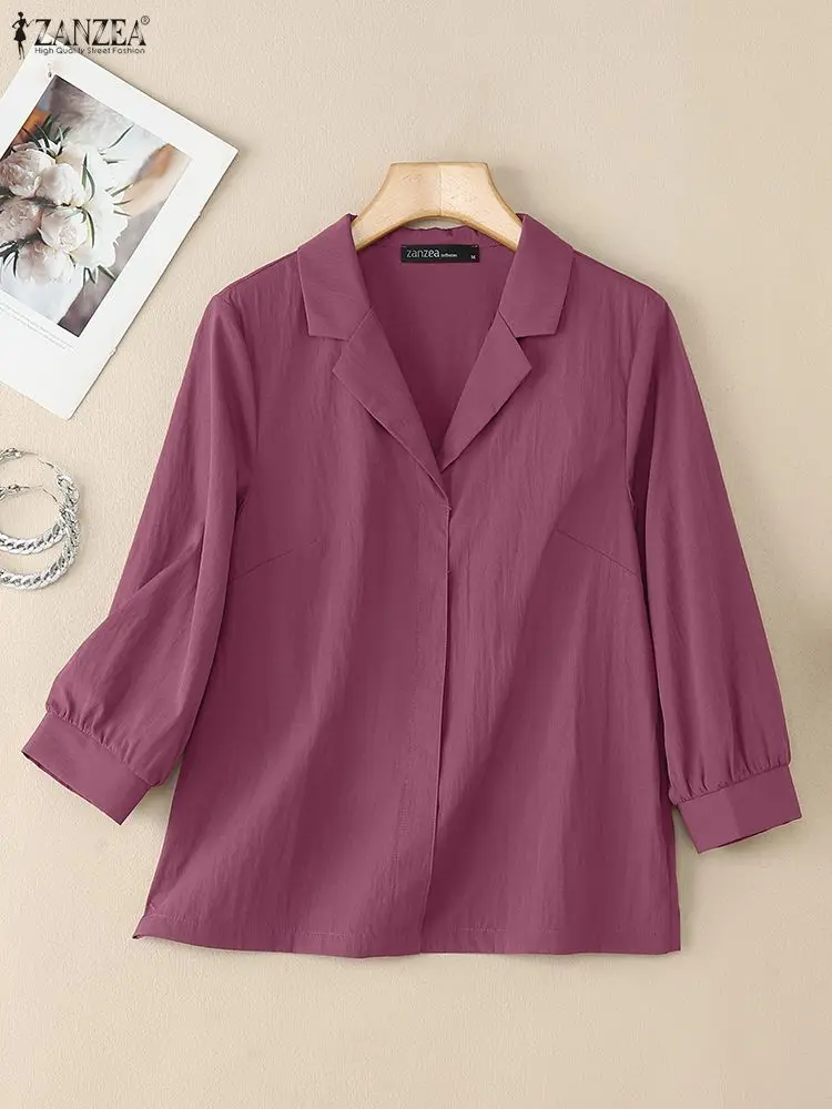 

ZANZEA 2022, женская блузка с длинным рукавом и лацканами, осенние топы, весенняя повседневная однотонная свободная рубашка, женская OL Work Blusas Mujer Oversize