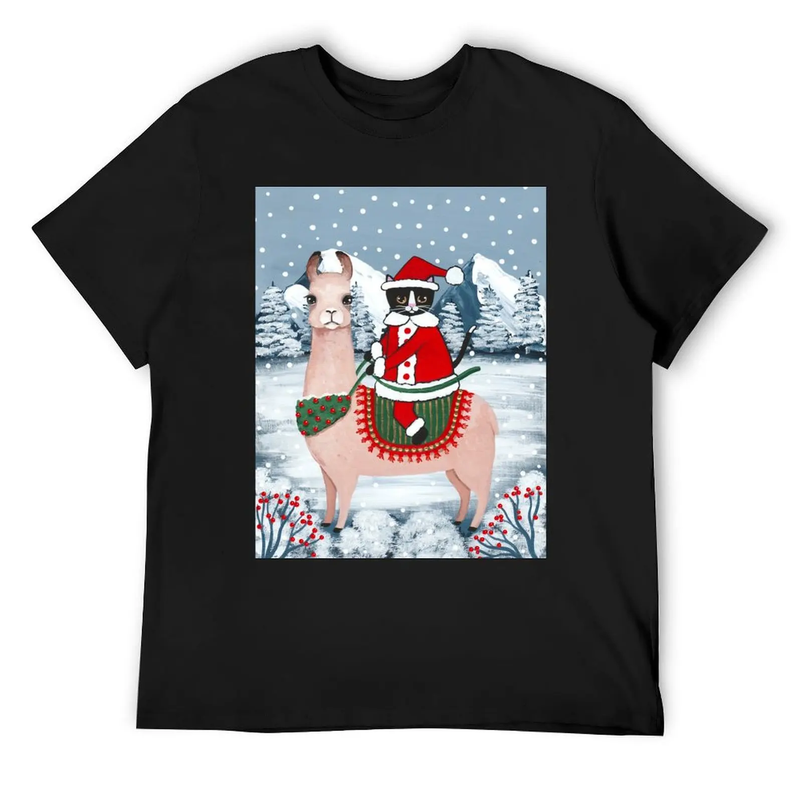 Santa Claws Cat and Llama T-Shirt shirts graphic tee oversizeds vintage anime shirt Short sleeve tee t shirts for men cotton