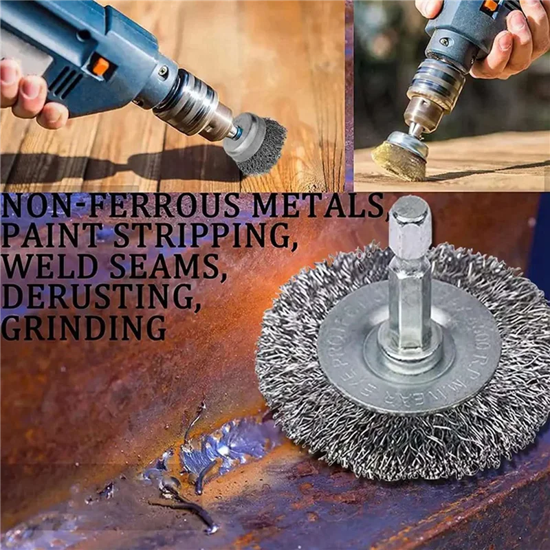

24 Piece Wire Brush Wheel Cup Brush Set 1/4Inch Hex Shank Coarse Crimped Carbon Steel Wire Wheel For Rust Removal-ABQU