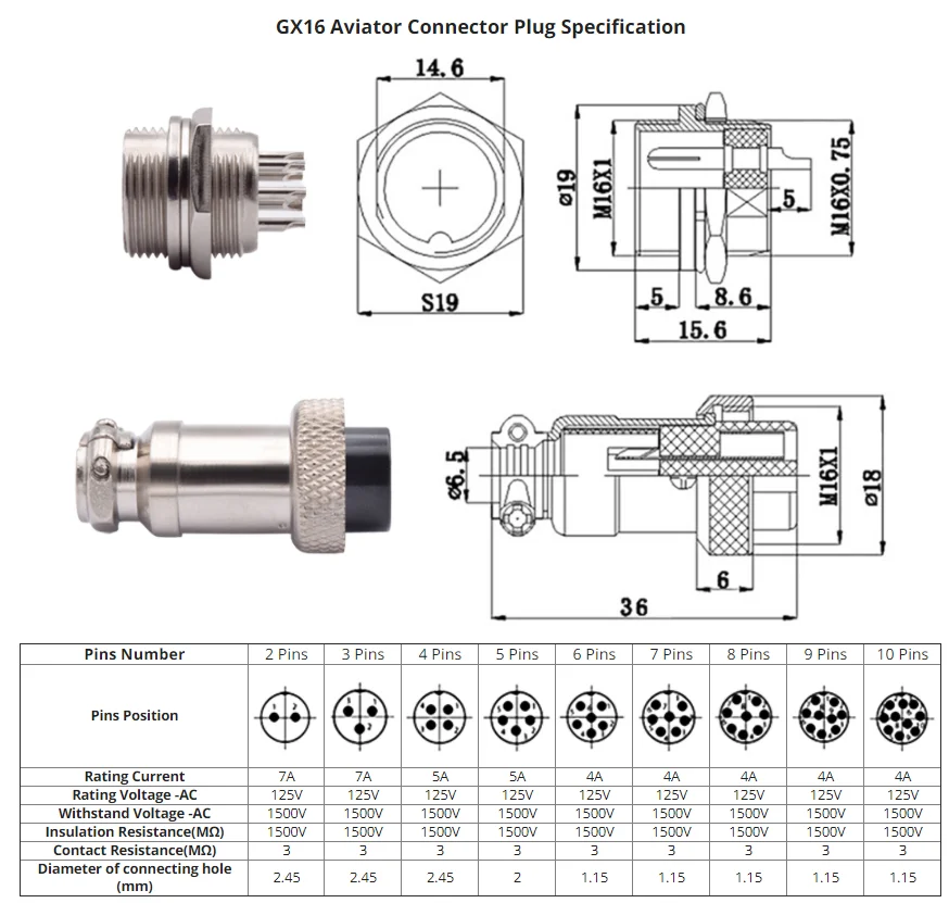 1 sets GX16 GX12  2 3 4 5 6 7 8 9 10 12 14 15 Pin Male Female Lc Cable Aviator Aviation Circular Connector Plug Socket