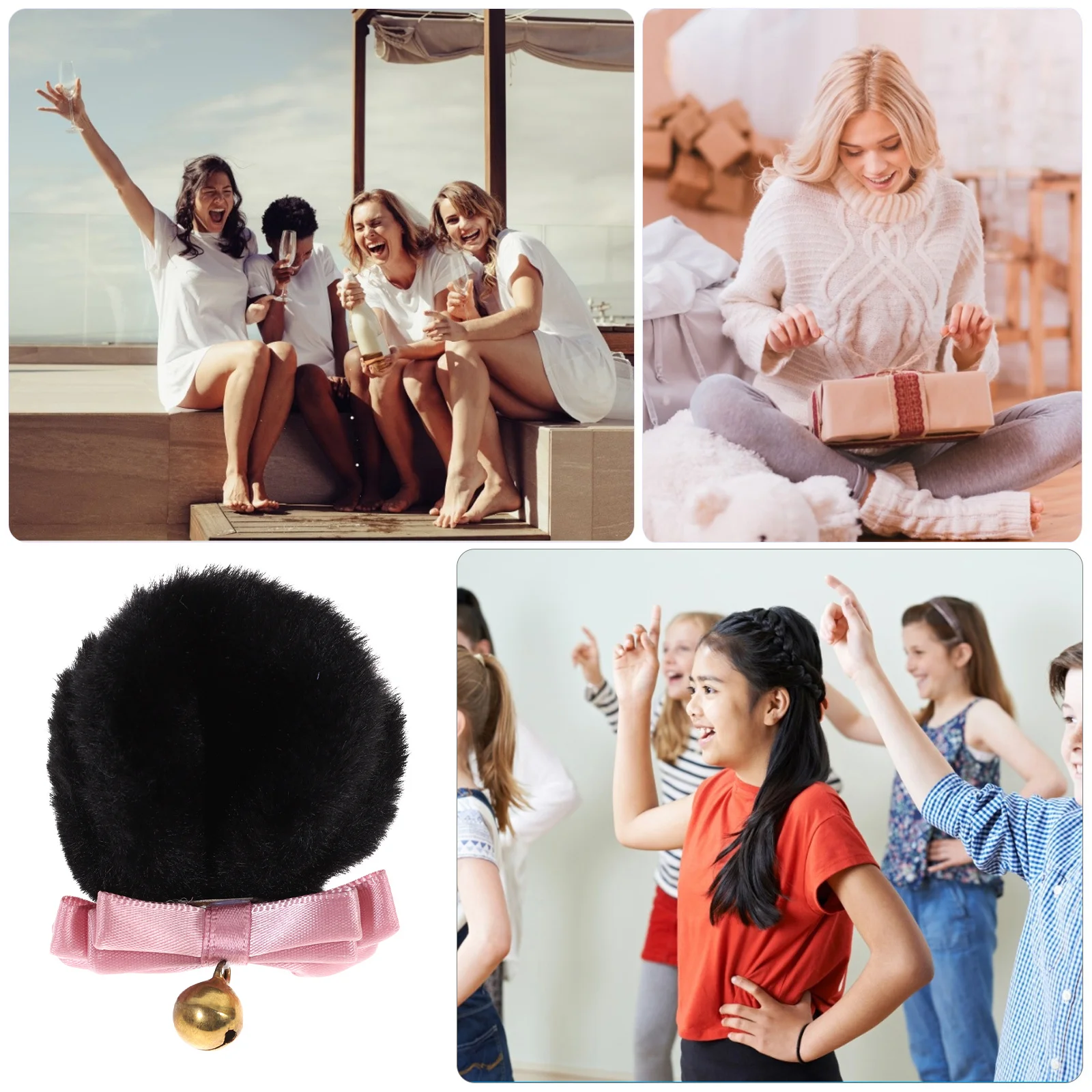 곰 귀 꼬리 머리핀 세트 귀여운 코스프레 파티 의상 액세서리 할로윈 곰 머리핀 리본 여성 소녀용