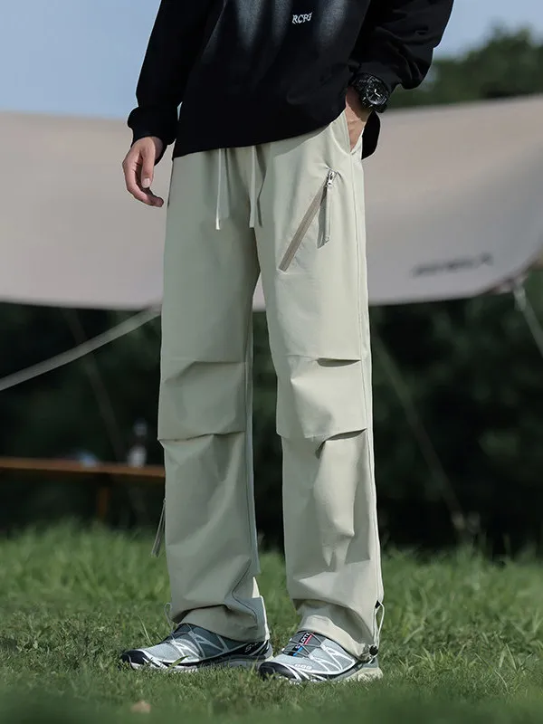 

American Sle Men's Workwear Pants Spring Autumn New Loose Straight Casual Outdoor Faion Windproof Pure Color Elastic Waist