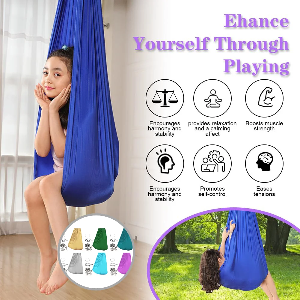 Children's Elastic Sensory Hammock Outdoor Swing Hanging Chair Courtyard Hanging Basket with Accessories