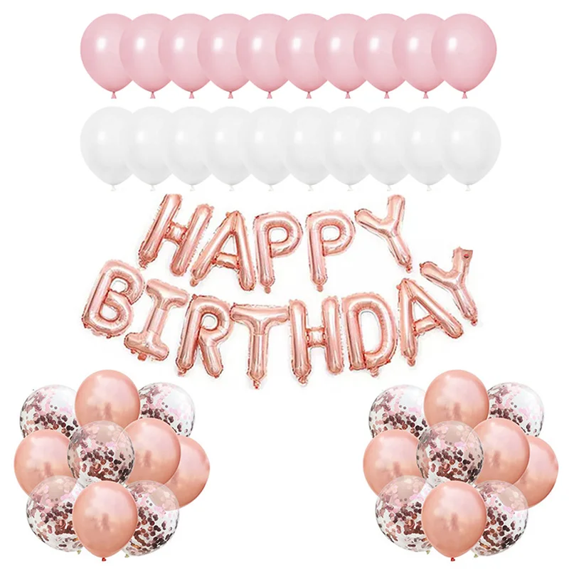 53pcs 10inch Rose Gold Confetti Latex Balloons Happy Birthday Letter Party Decorations Kids Adult Girl Baby Shower Supplies