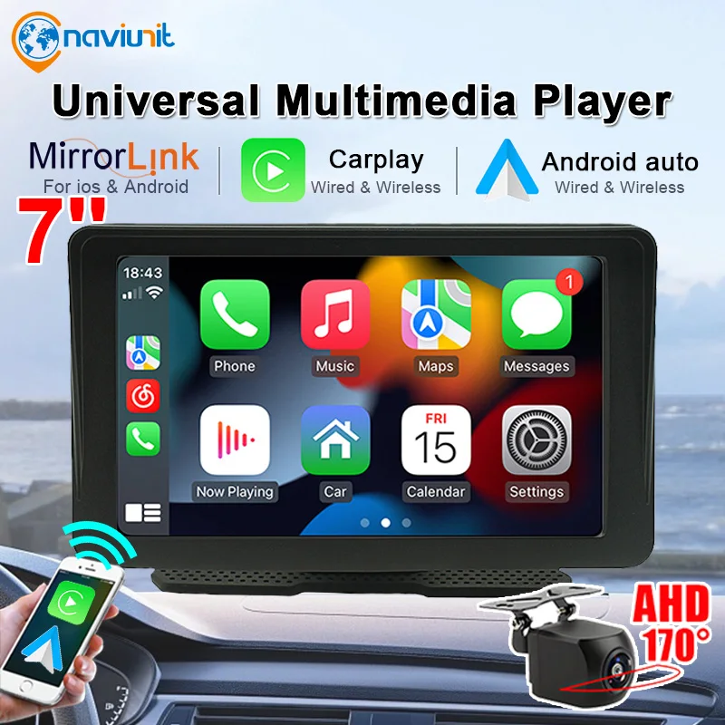 

7" HD LCD Touch Screen Car Radio Carplay Android Auto Bluetooth Mirror Link Rear View Camera Music FM/AUX Multimedia Auto Radio