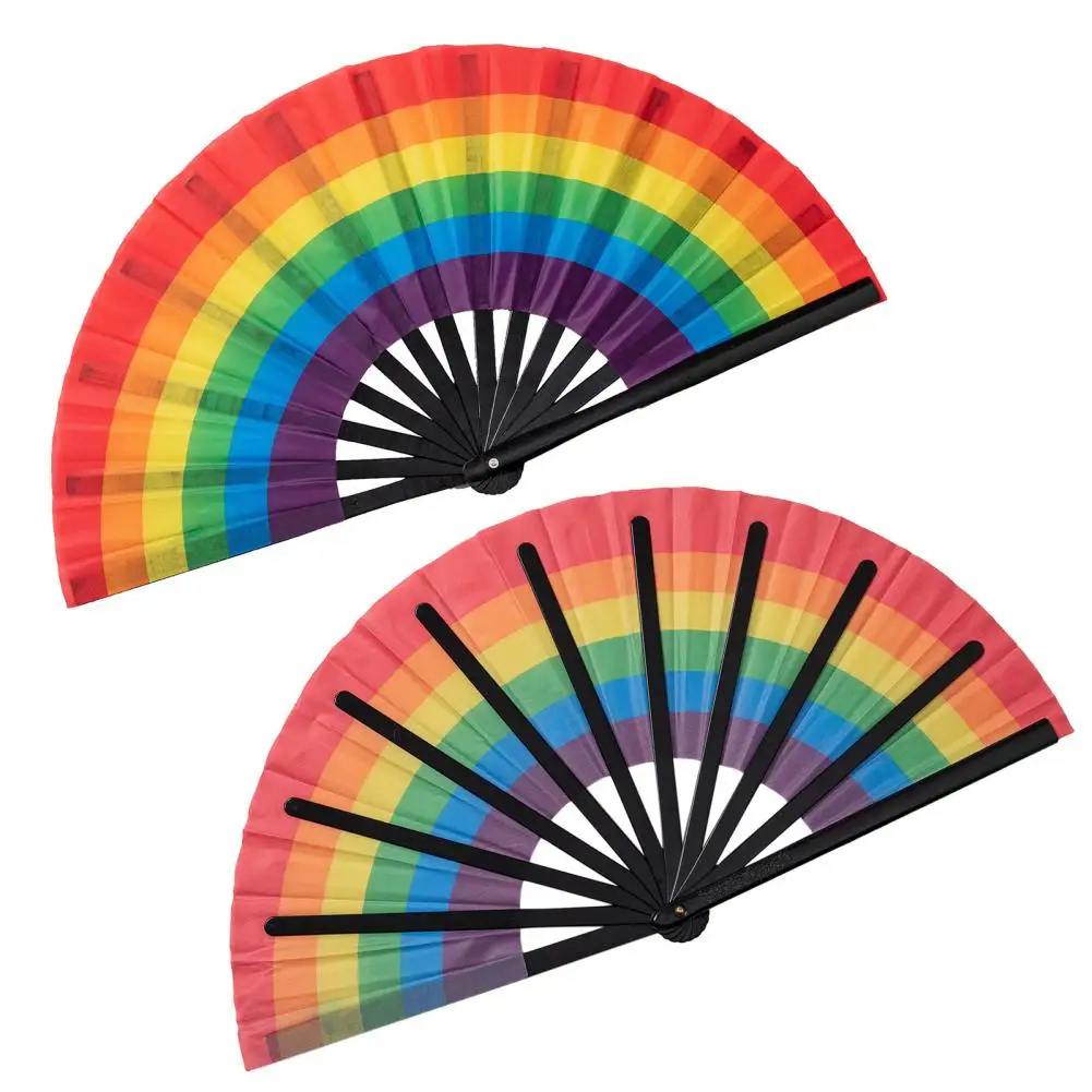 Rainbow Color Folding Fan LGBT Rainbow Fan Portable Cooling Hand Fan Festivals Dance Parties Events Cooling Fan Waterproof Fan