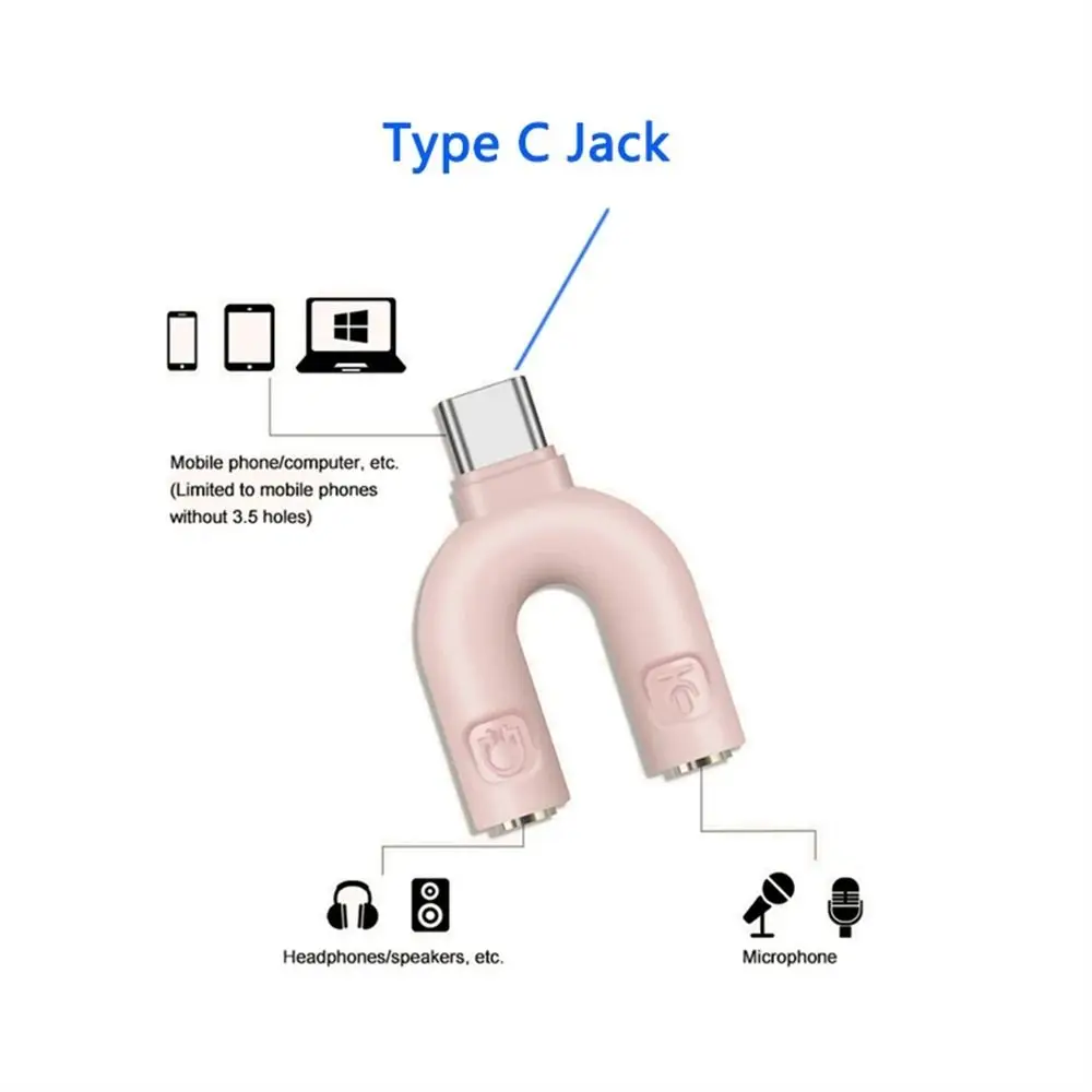 Adapter Audio Splitter Cables Microphone  Connector Type C to 3.5mm Adapter USB C to 3.5mm Jack Headphone Plug U Type Adapter