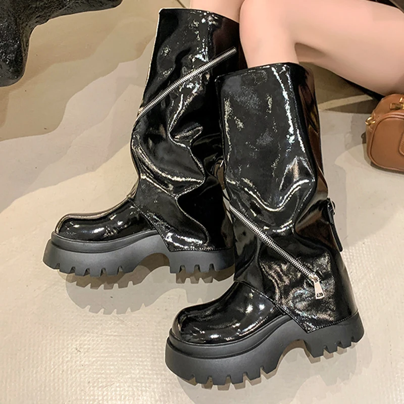 

Дизайнерские женские ботинки на высоком каблуке, модная обувь на платформе, повседневные спортивные зимние ботинки, новинка 2025 года, прогулочные ботинки «Челси», Botas De Mujer Zapatos