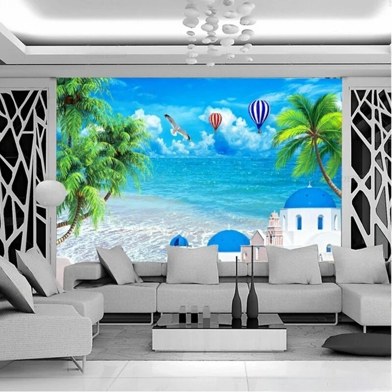 

Современный и простой скандинавский средиземноморский пейзаж, телевизор, роскошный дом, спальня, диван, фон, настенная живопись