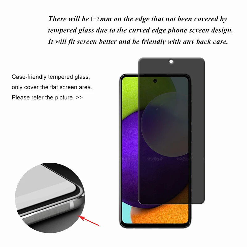 4Pcs For Samsung A52 Glass Samsung Galaxy A52 Tempered Glass 9H HD Privacy Anti-Spy Cover Glue Screen Protector Samsung A52 A 52