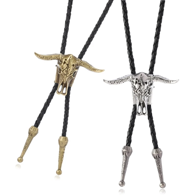 2 แพ็ค Western Denims Bolo Tie สร้อยคอ Cow Skull จี้อุปกรณ์เสริมแฟชั่น