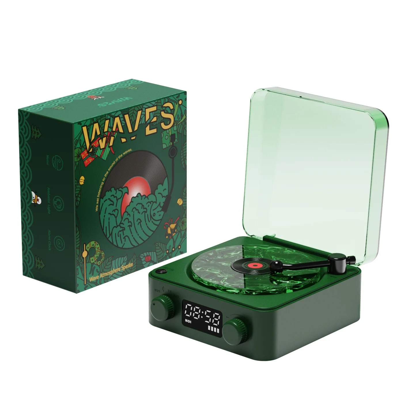 Retro Santa Claus Bluetooth Speaker Turntable Vinyl Record Player Stereo Sound White Noise Projection Light Sleeping Music Box