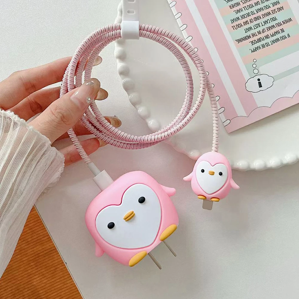 Cute penguins Charger Protector Cover For Apple Charger 18W/20W Silicone Case Cable Cover Winder Power Adapter New