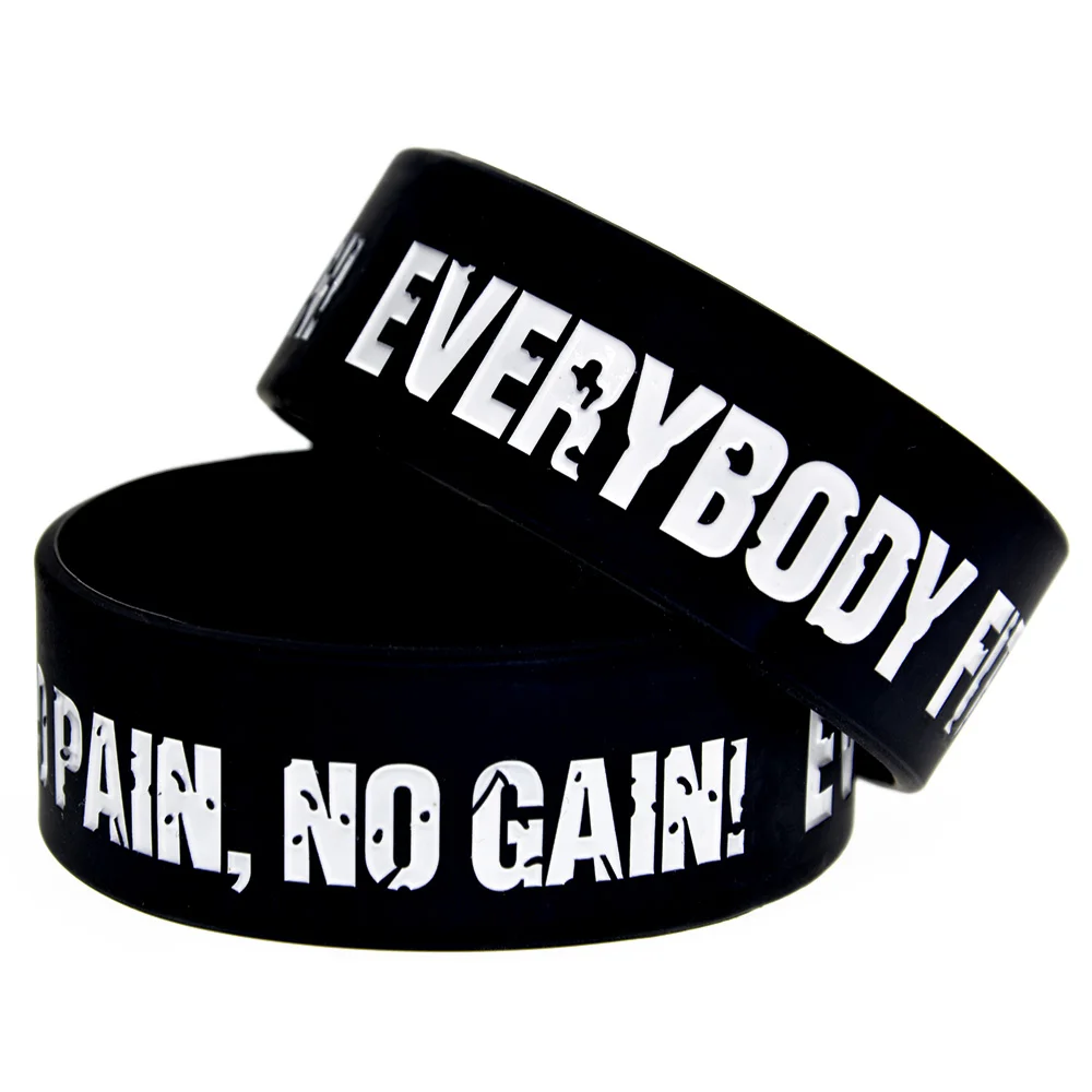 25 Stück Everybody Fit Silikonarmband „No Pain No Gain“ – inspirierendes Armband, 2,5 cm breit, schwarz und pink. – Detail 5