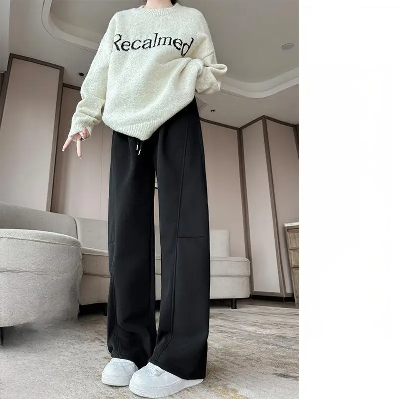 Pantaloni a gamba larga Performance Donna Autunno più spesso a quadri Pieghe a costine urbane Fasce comode Pesante floccaggio tenero twill retrò